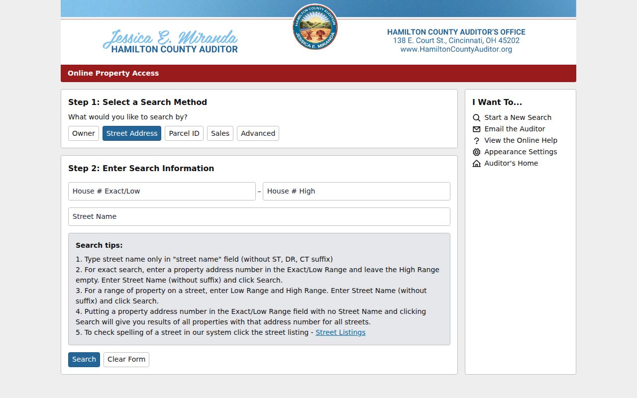 Forest Park residents directory view of the Hamilton County Auditor Property Search