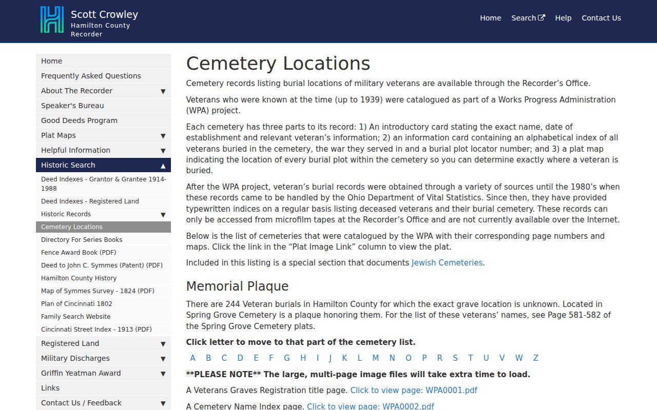 Forest Park previous residents Hamilton County cemetery locations